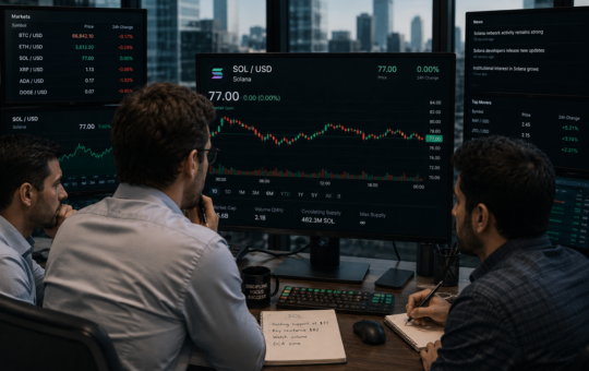 SOL holds $77 as ETF inflows and bullish derivatives signal further upside