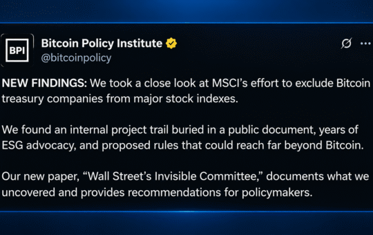 MSCI Rule Puts Strategy at Risk, Says Bitcoin Policy Institute Paper