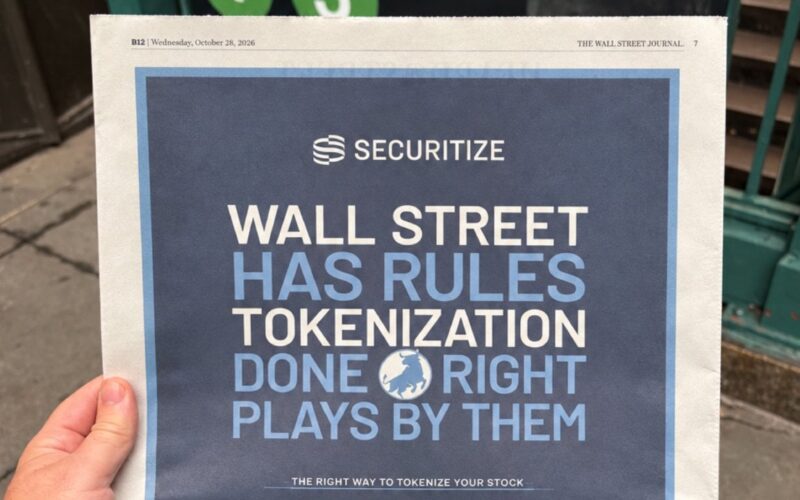 Securitize Defends Tokenization Against Critics With Full-Page WSJ Ad